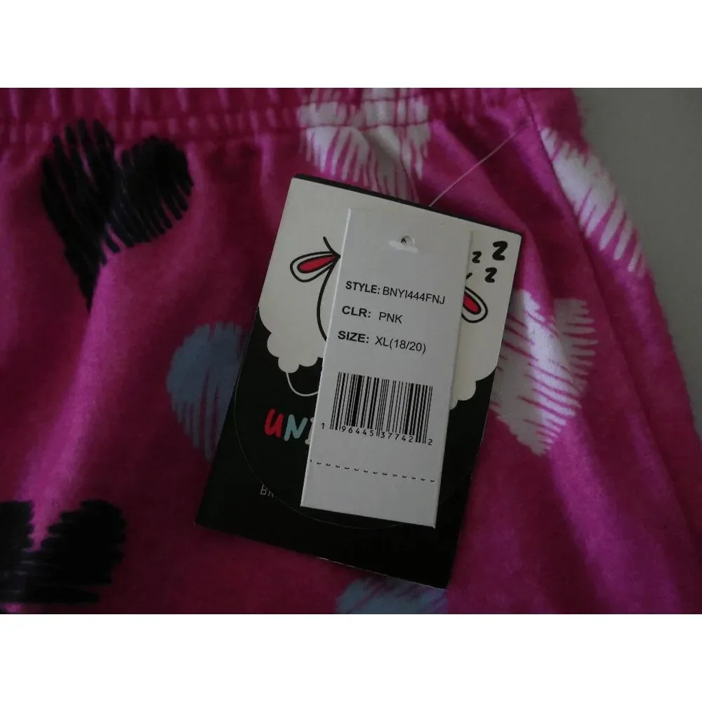 Brooklyn Cloth Girls Heart Print Lounge Pajama Pants Pink Design XL 18/20